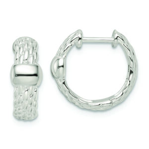 Sterling Silver Polished Basket Weave Hinged Hoop Earrings