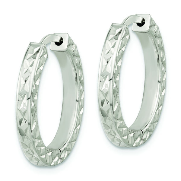 Sterling Silver Polished D/C Square Tube Locking Hoop Earrings - Image 2