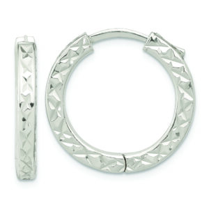 Sterling Silver Polished D/C Square Tube Locking Hoop Earrings