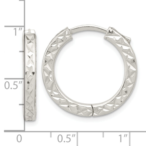 Sterling Silver Polished D/C Square Tube Locking Hoop Earrings - Image 3