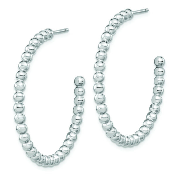 Sterling Silver Rhodium-plated Polished Beaded Hoop Post Earrings - Image 2