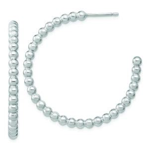Sterling Silver Rhodium-plated Polished Beaded Hoop Post Earrings