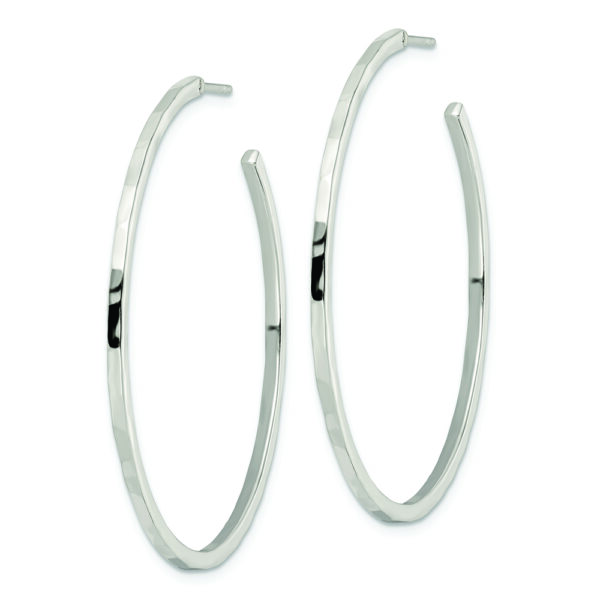 Sterling Silver Polished Hammered Hoop Earrings - Image 2