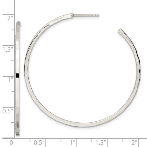 Sterling Silver Polished Hammered Hoop Earrings - Image 3