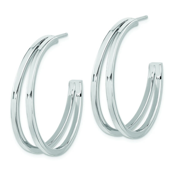 Sterling Silver Rhodium Plated Split Design Hoop Post Earrings - Image 2