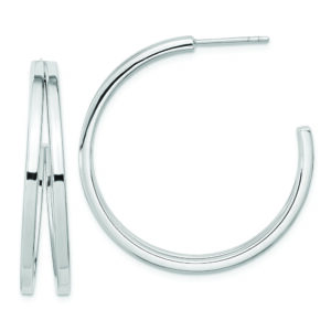 Sterling Silver Rhodium Plated Split Design Hoop Post Earrings