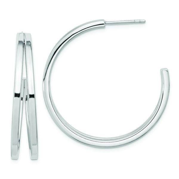 Sterling Silver Rhodium Plated Split Design Hoop Post Earrings