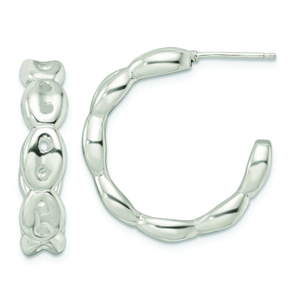 Sterling Silver Polished Scalloped C-Hoop Post Earrings