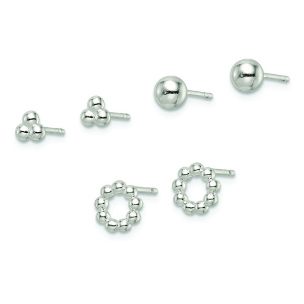 Sterling Silver Beaded and Stud Post Earring Set - Image 2
