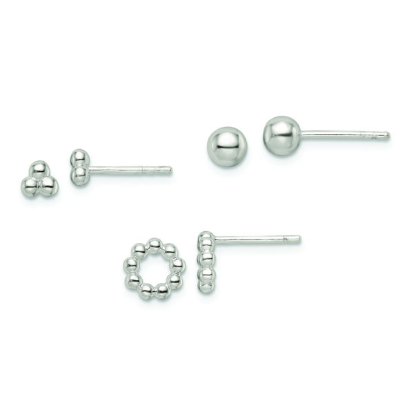 Sterling Silver Beaded and Stud Post Earring Set
