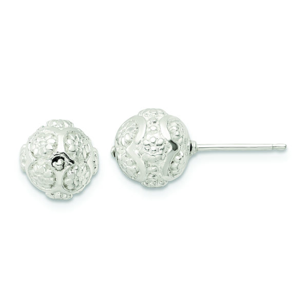 Sterling Silver Polished Floral Ball Post Earrings