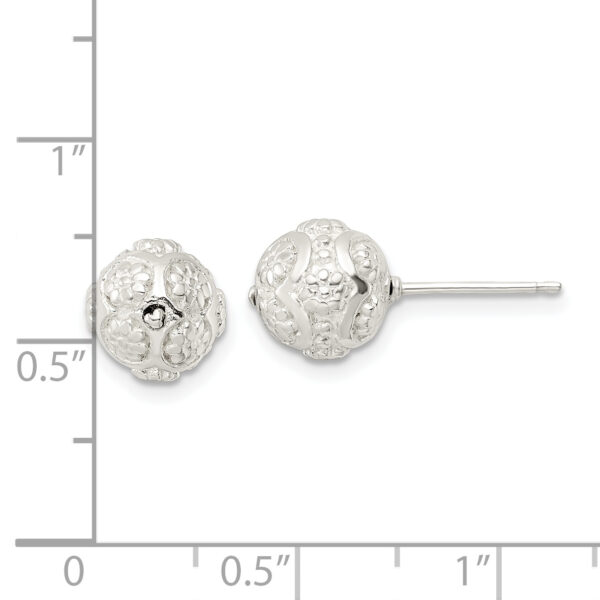 Sterling Silver Polished Floral Ball Post Earrings - Image 3