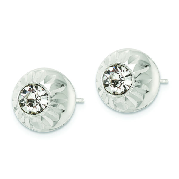 Sterling Silver Polished D/C Crystal Ball Post Earrings - Image 2