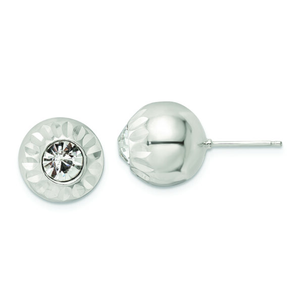 Sterling Silver Polished D/C Crystal Ball Post Earrings