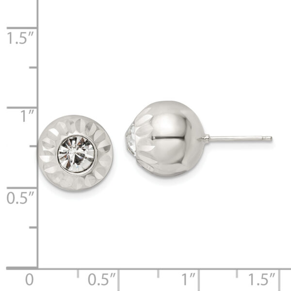 Sterling Silver Polished D/C Crystal Ball Post Earrings - Image 3