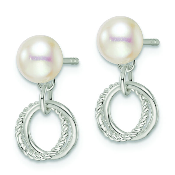Sterling Silver Polished Glass Pearl Dangle Post Earrings - Image 2