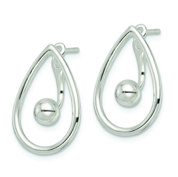 Sterling Silver Polished Teardrop w/Drop & Dangle Ball Threader Post Earrin - Image 2