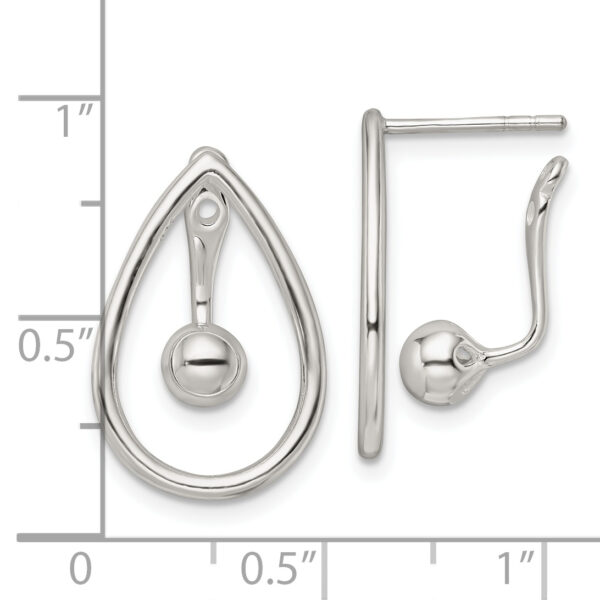 Sterling Silver Polished Teardrop w/Drop & Dangle Ball Threader Post Earrin - Image 3