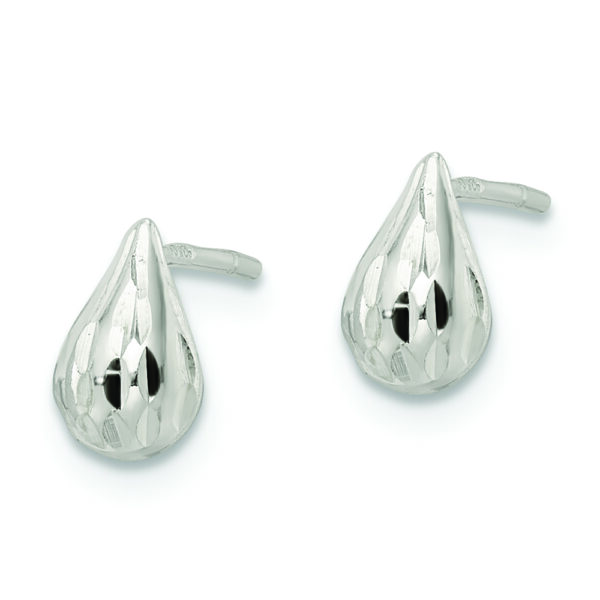 Sterling Silver Diamond-cut Teardrop Post Earrings - Image 2