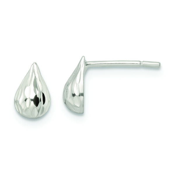 Sterling Silver Diamond-cut Teardrop Post Earrings