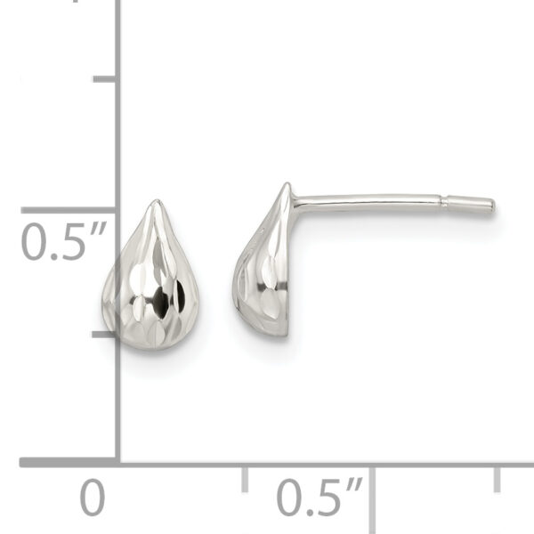 Sterling Silver Diamond-cut Teardrop Post Earrings - Image 3