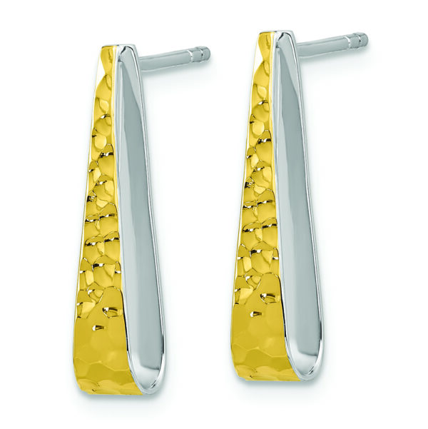 Sterling Silver Rhodium-plated Gold-plated Hammered Post Dangle Earrings - Image 2