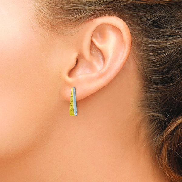 Sterling Silver Rhodium-plated Gold-plated Hammered Post Dangle Earrings - Image 3
