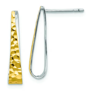 Sterling Silver Rhodium-plated Gold-plated Hammered Post Dangle Earrings
