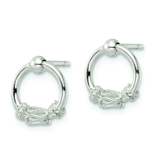 Sterling Silver Polished Fancy Circle Dangle Post Earrings - Image 2
