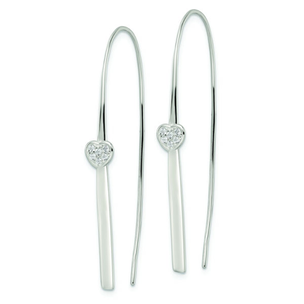 Sterling Silver Polished CZ Heart Threader Earrings - Image 2