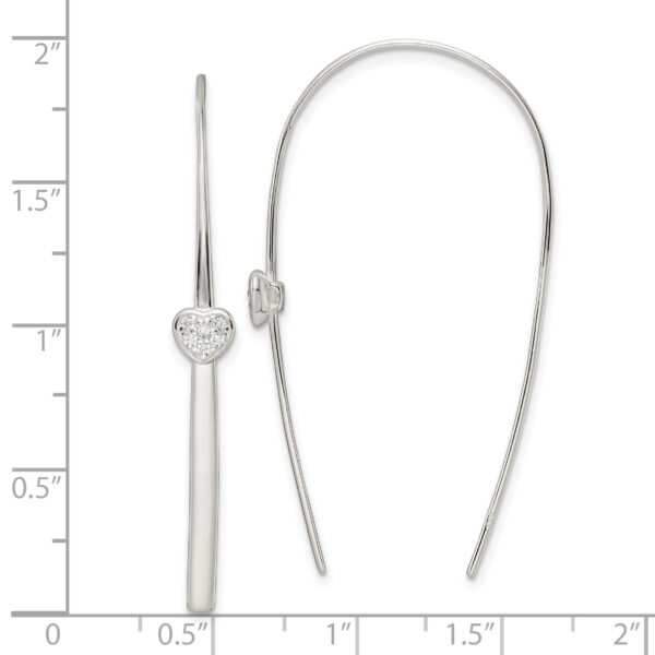 Sterling Silver Polished CZ Heart Threader Earrings - Image 3