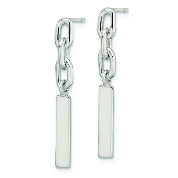 Sterling Silver Polished Bar & Chain Link Post Dangle Earrings - Image 2