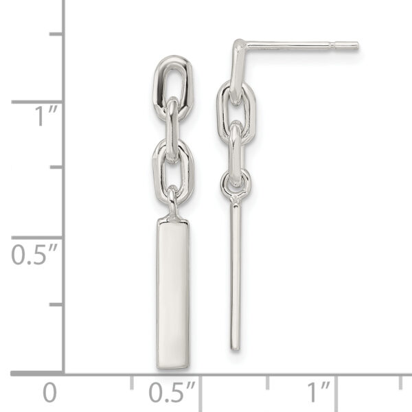 Sterling Silver Polished Bar & Chain Link Post Dangle Earrings - Image 3