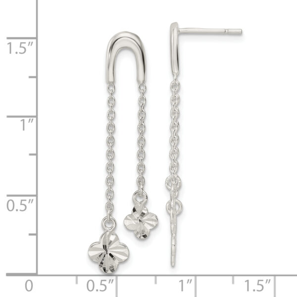Sterling Silver Polished & D/C Clover Chain Dangle Post Earrings - Image 3