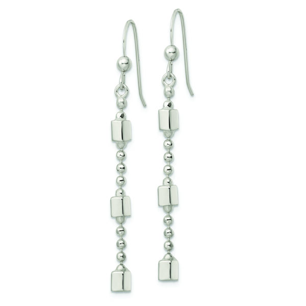 Sterling Silver Square Beaded Dangle French Wire Earrings - Image 2
