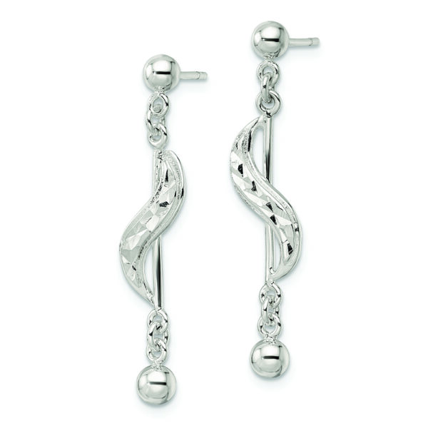 Sterling Silver Polished & Diamond-cut Swirl Dangle Earrings - Image 2
