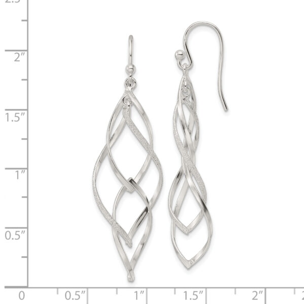 Sterling Silver Polished & Lasered Texture Twisted Dangle Hook Earrings - Image 3