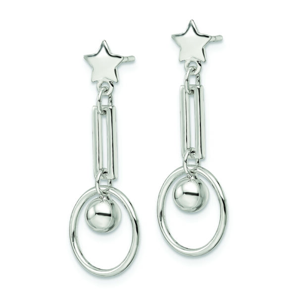 Sterling Silver Polished Star and Circle Post Dangle Earrings - Image 2