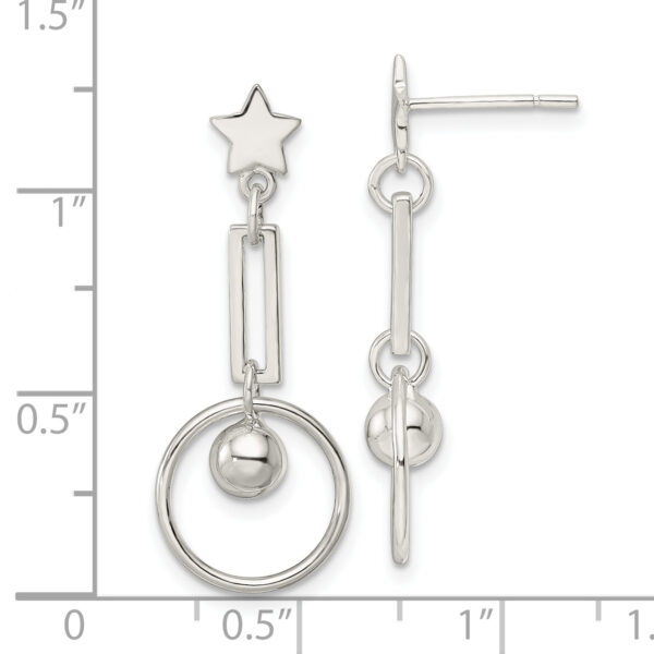 Sterling Silver Polished Star and Circle Post Dangle Earrings - Image 3
