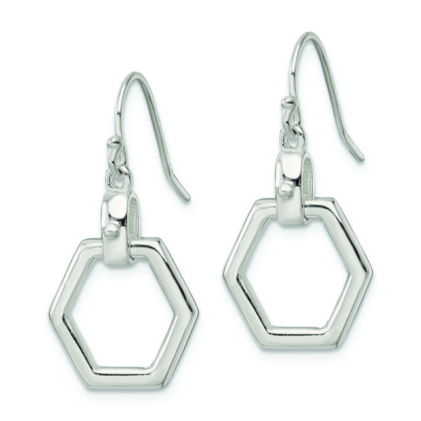 Sterling Silver Polished Hexagon Dangle Shepherd Hook Earrings - Image 2
