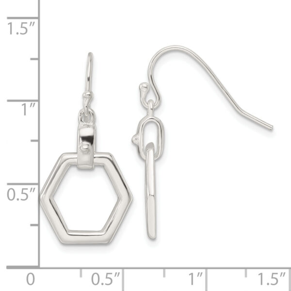 Sterling Silver Polished Hexagon Dangle Shepherd Hook Earrings - Image 3