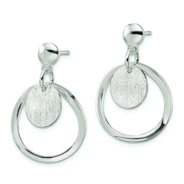 Sterling Silver Polished & Satin Circle Post Dangle Earrings - Image 2
