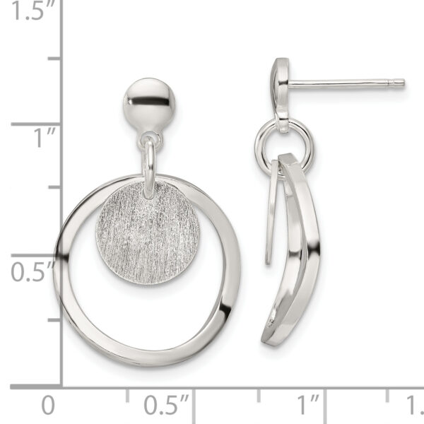 Sterling Silver Polished & Satin Circle Post Dangle Earrings - Image 3