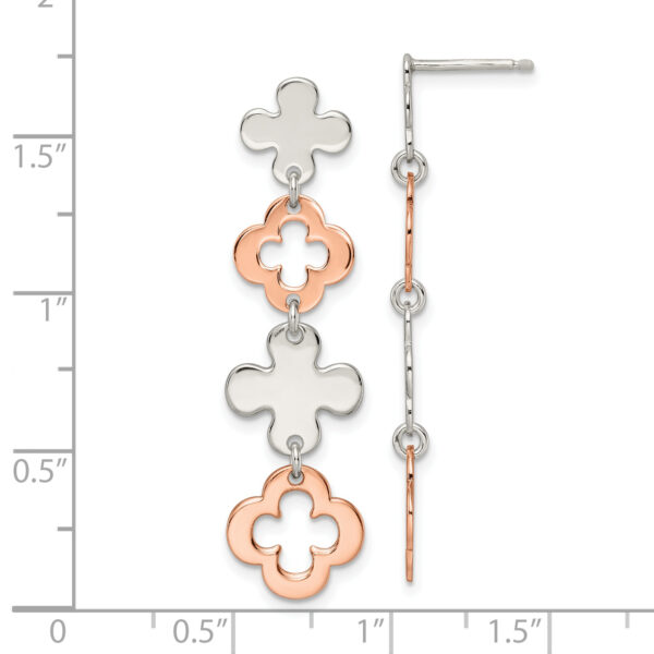 Sterling Silver Rose-tone Flower Dangle Post Earrings - Image 3