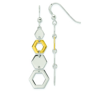 Sterling Silver & Gold-tone Polished Hexagon Dangle Earrings