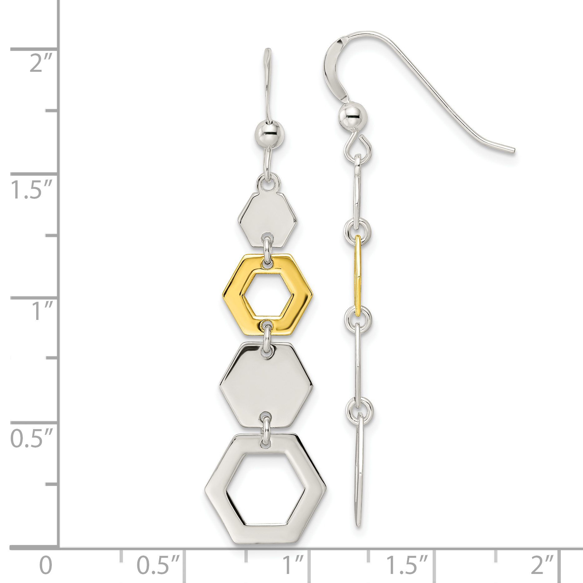 Sterling Silver & Gold-tone Polished Hexagon Dangle Earrings - Image 3