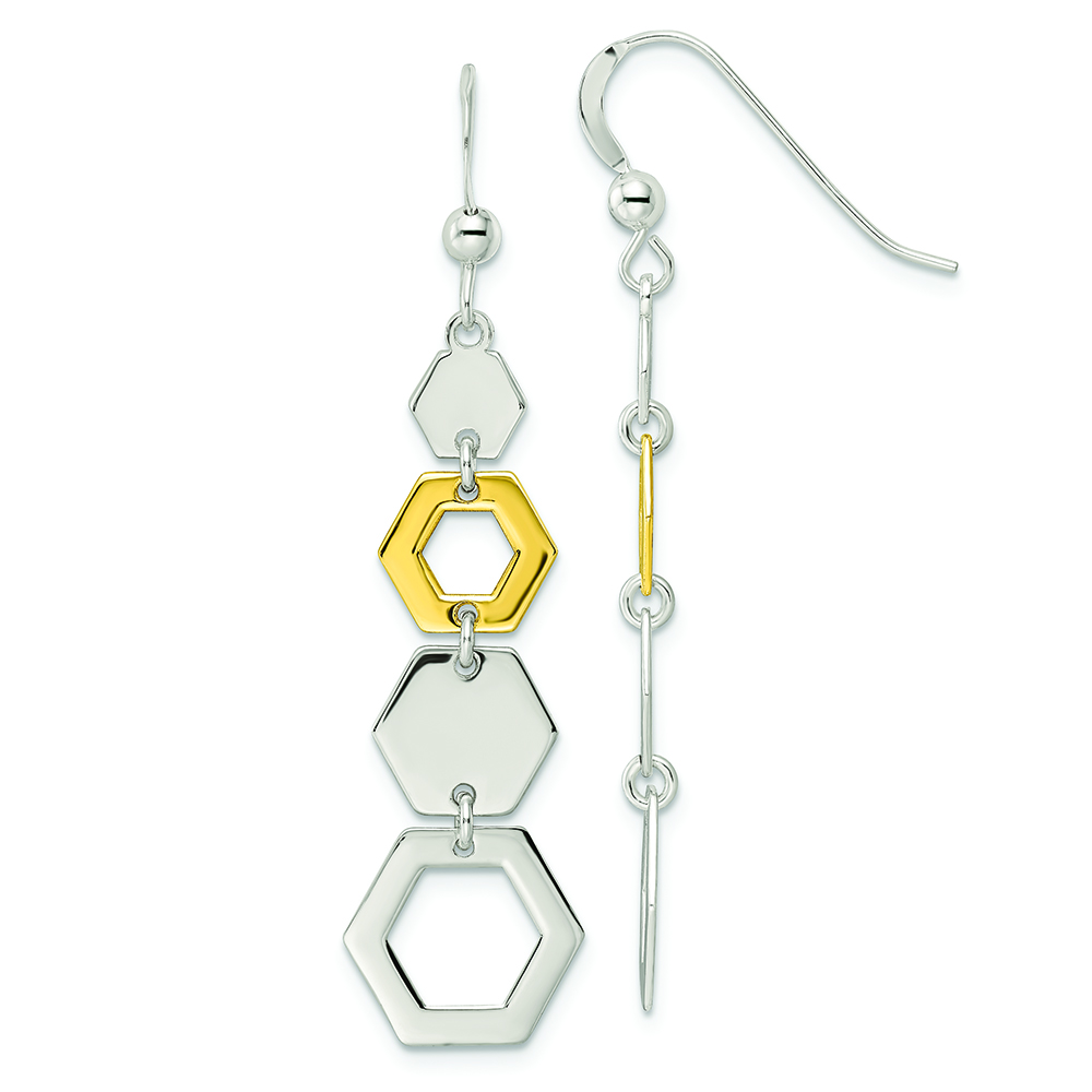 Sterling Silver & Gold-tone Polished Hexagon Dangle Earrings