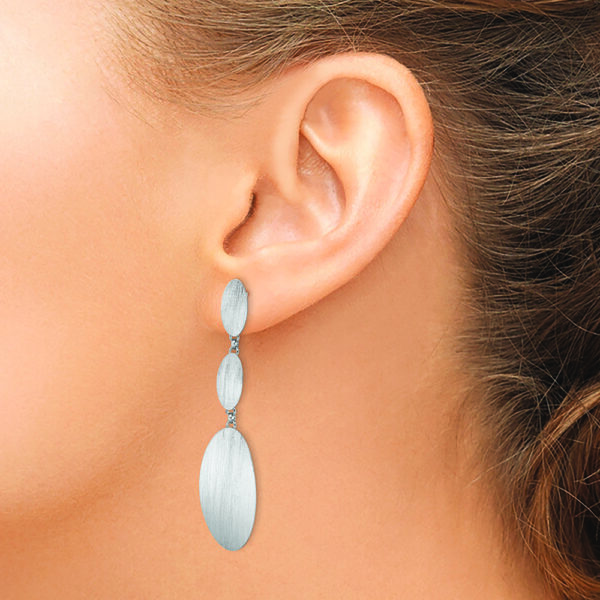 Sterling Silver Rhodium-plated Brushed Dangle Post Earrings - Image 3