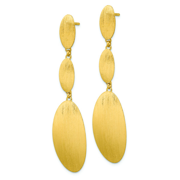 Sterling Silver Gold-plated Brushed Triple Oval Post Dangle Earrings - Image 2