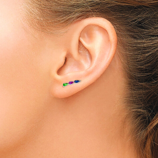Sterling Silver RH-plated Polished Multi-color Pear CZ Ear Climber Earrings - Image 3